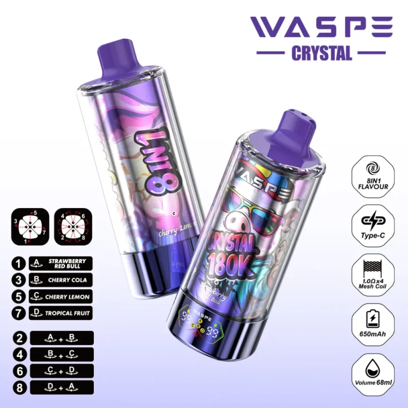waspe-crystal-180k-8-in-1-flavors-eub-strawberry-red-bull-and-cherry-cola-and-cherry-lemon-and-tropical-fruit