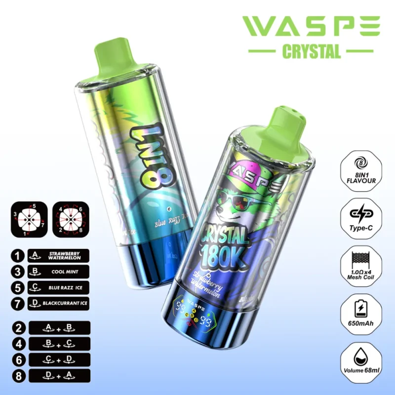 waspe-crystal-180k-8-in-1-flavors-eub-strawberry-watermelon-and-cool-mint-and-blue-razz-ice-and-blackcurrant-ice