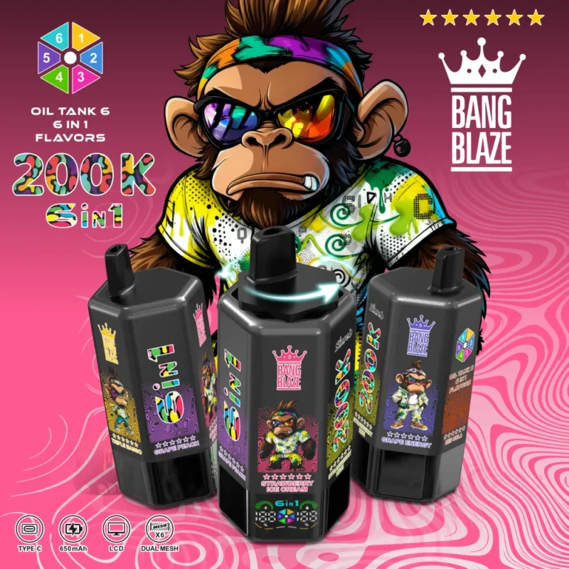 Bang Blaze 200K 6 in 1 Disposable Vape Banana Ice flavor with 200000 puffs and Type-C charging device detail