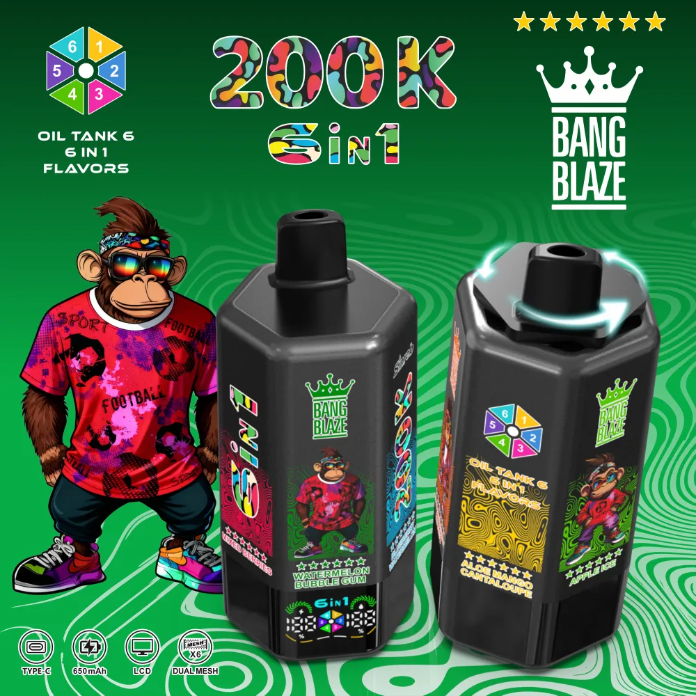 Bang Blaze 200K 6 in 1 Disposable Vape Pineapple Ice flavor with rechargeable battery and Type-C fast charging
