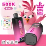 Bang King 500K 8-in-1 vape with Cool Mint, Peach Berry Lemon, Peach Cherry and Kiwi Watermelon Ice flavors