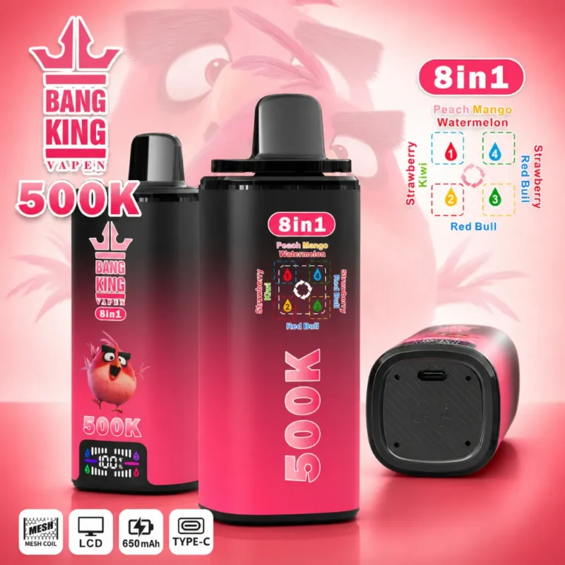 bang-king-500k-8-in-1-vape-main Bang King 500K 8-in-1 vape with LCD display and Type-C charging