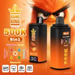 Bang King 500K 8-in-1 orange vape with Strawberry Mango, Strawberry Lychee, Strawberry