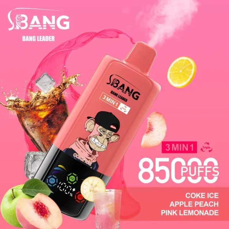 BANG Leader 85K Coke Ice, Apple Peach and Pink Lemonade vape
