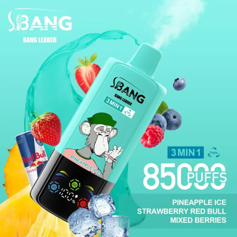 BANG Leader 85K Pineapple Ice, Strawberry Red Bull and Mixed Berries vape