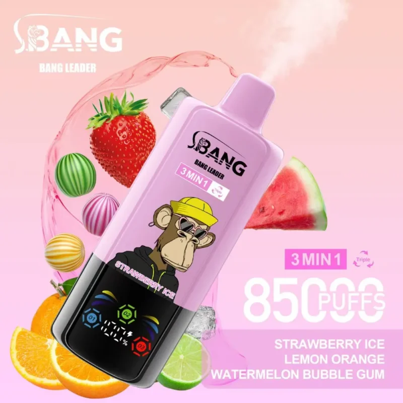 BANG Leader 85K Strawberry Ice, Lemon Orange and Watermelon Bubble Gum vape