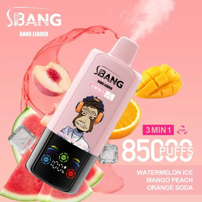 BANG Leader 85K Watermelon Ice, Mango Peach and Orange Soda vape