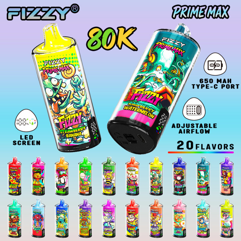 Fizzy Prime Max 80K range with 20 available flavors