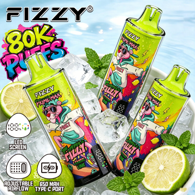 Fizzy Prime Max 80K disposable vape with LED screen and adjustable airflow