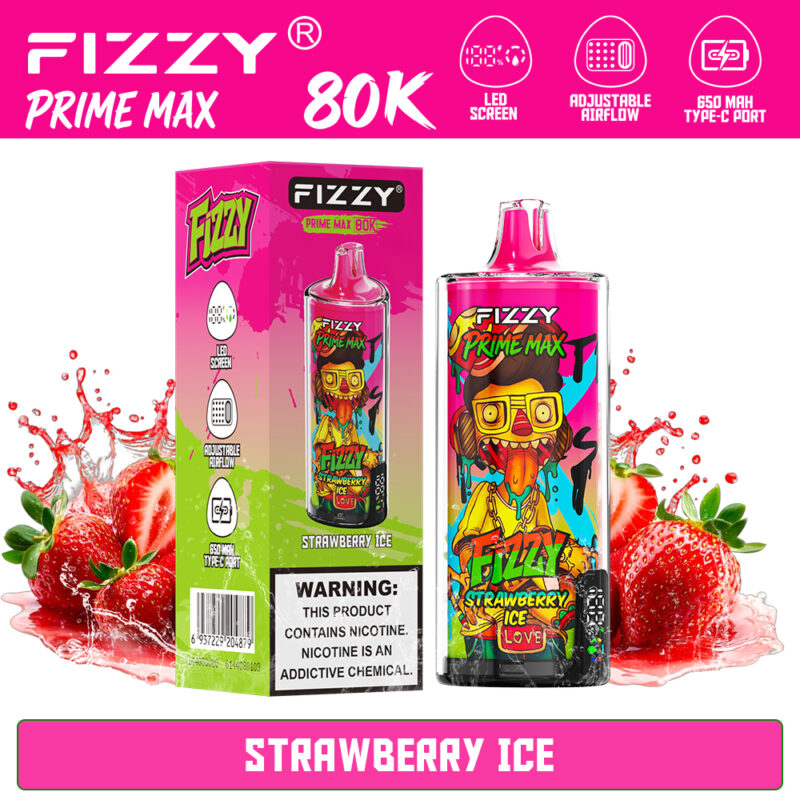 Fizzy Prime Max 80K Strawberry Ice vape and packaging