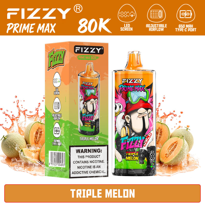 Fizzy Prime Max 80K Triple Melon vape and packaging