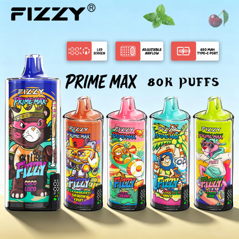Fizzy Prime Max 80K vape in five flavor designs