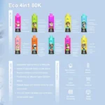 Fumot Eco 80K flavor combinations featuring four flavors in one disposable vape, including fruit, mint and beverage-inspired blends