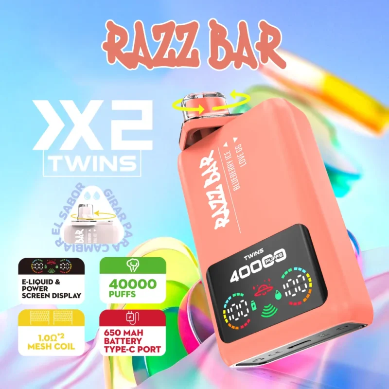Razz Bar 40K Crystal 2 in 1 disposable vape with dual flavor design