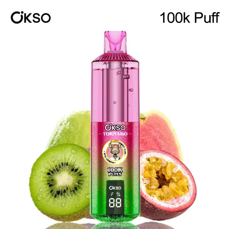 euvapetop-okso-tornado-100k-100000-puff-kiwi-passion-fruit-guava Imagen del dispositivo de vapeo desechable Euvapetop Okso 100k Tornado