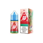 A blue and silver e cigarette with transparent tank red LED light. view