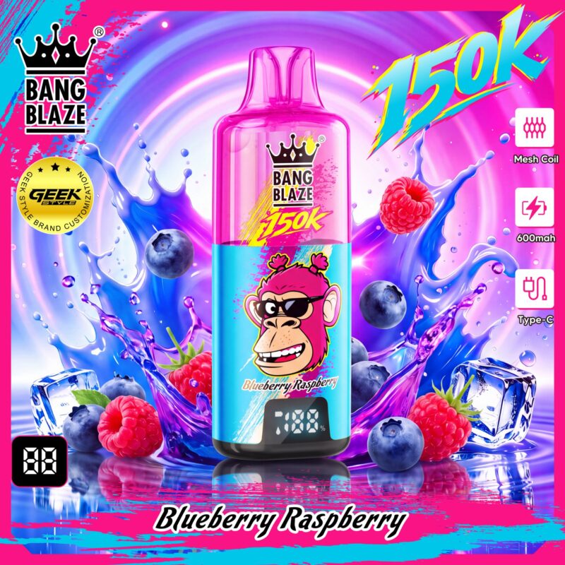 Bang Blaze 150K disposable vape in Blueberry Raspberry flavor