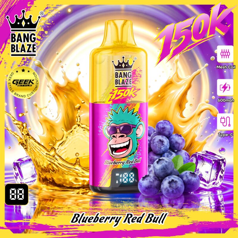 Bang Blaze 150K disposable vape in Blueberry Red Bull flavor