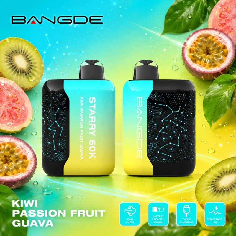 Cartel de Bangde Starry 60K con sabor a kiwi, maracuyá y guayaba