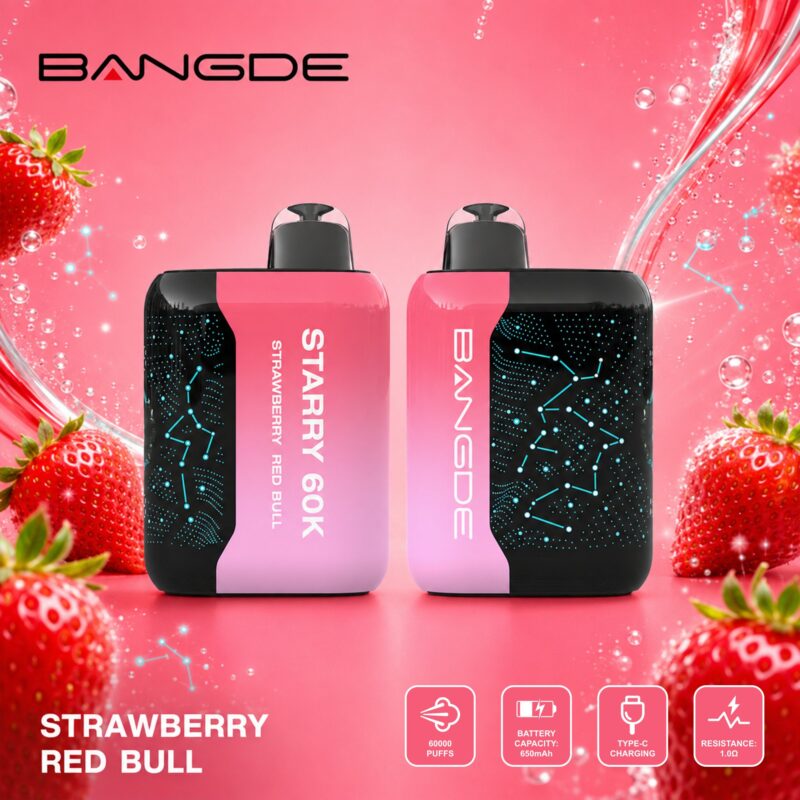Cartel de Bangde Starry 60K con sabor a fresa y Red Bull