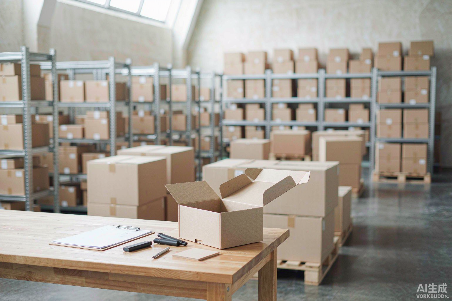 Cartons and vape devices on a wholesale packing table in a European warehouse