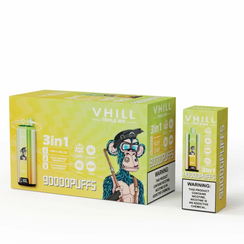 VHILL Triple 90K disposable vape Cherry Cola Ice / Blueberry Ice / Black Dragon Ice flavor combination box