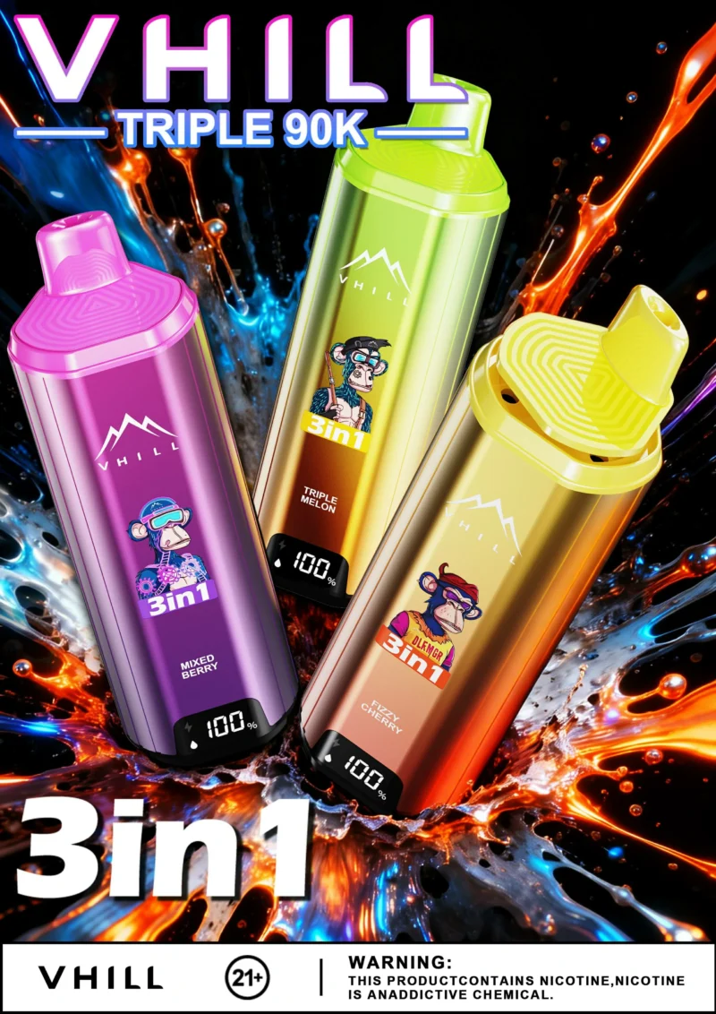 VHILL Triple 90K 90000 puffs 3-in-1 disposable vape official poster