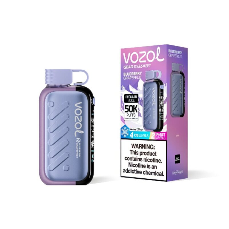 VOZOL Gear Ice & Sweet 50000 Blueberry Grapefruit flavor device and retail box