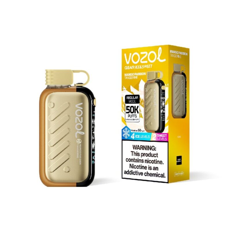 VOZOL Gear Ice & Sweet 50000 Mango Passion Tangerine flavor device and retail box