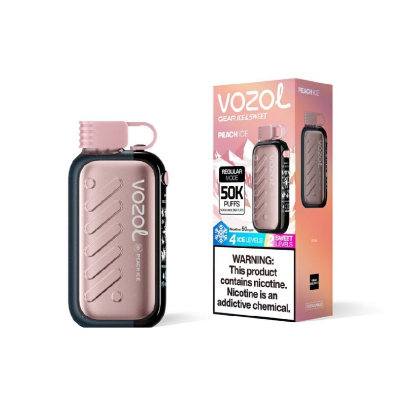VOZOL Gear Ice & Sweet 50000 Peach Ice flavor device and retail box