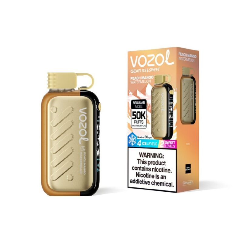 VOZOL Gear Ice & Sweet 50000 Peach Mango Watermelon flavor device and retail box