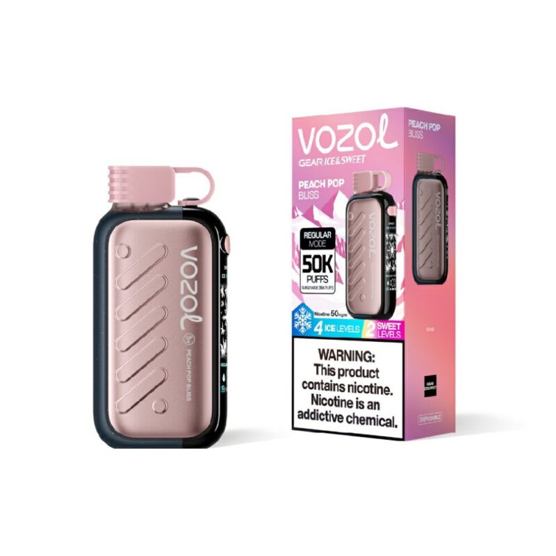 VOZOL Gear Ice & Sweet 50000 Peach Pop Bliss flavor device and retail box
