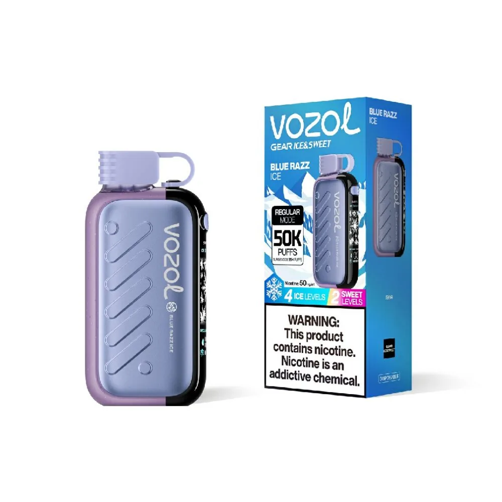 VOZOL Gear Ice & Sweet 50000 Blue Razz Ice flavor device and retail box