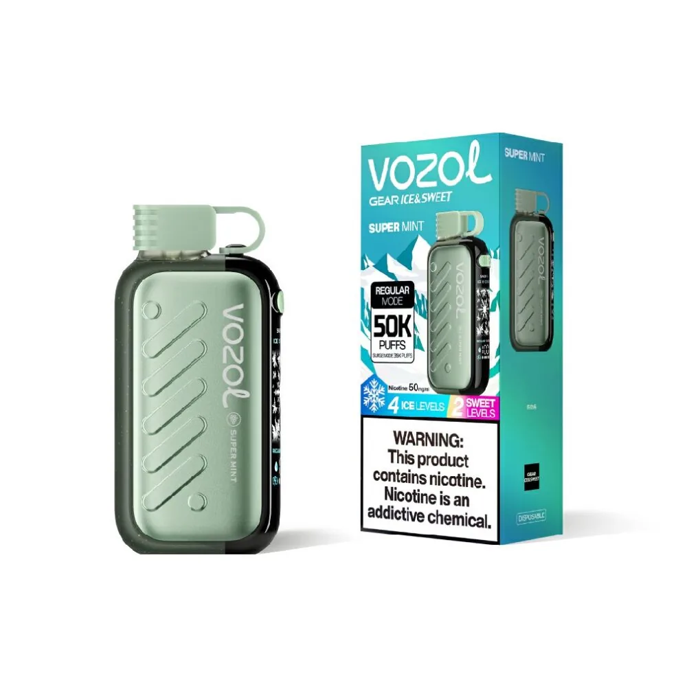 VOZOL Gear Ice & Sweet 50000 Super Mint flavor device and retail box