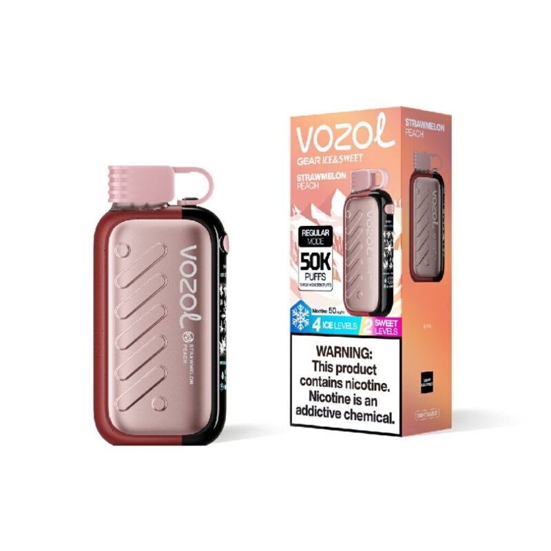 VOZOL Gear Ice & Sweet 50000 Strawmelon Peach flavor device and retail box