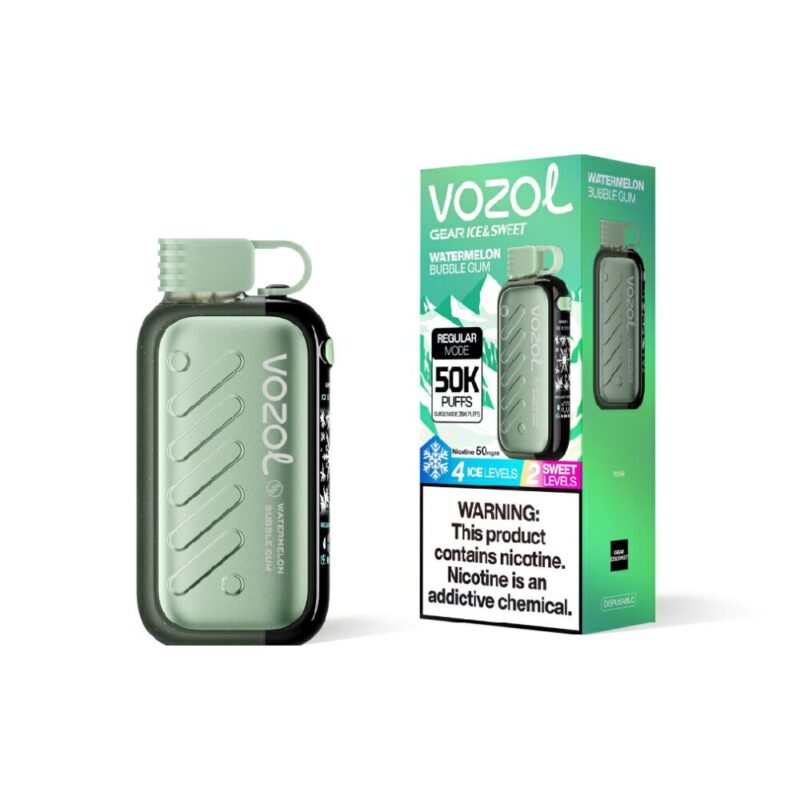 VOZOL Gear Ice & Sweet 50000 Watermelon Bubble Gum flavor device and retail box