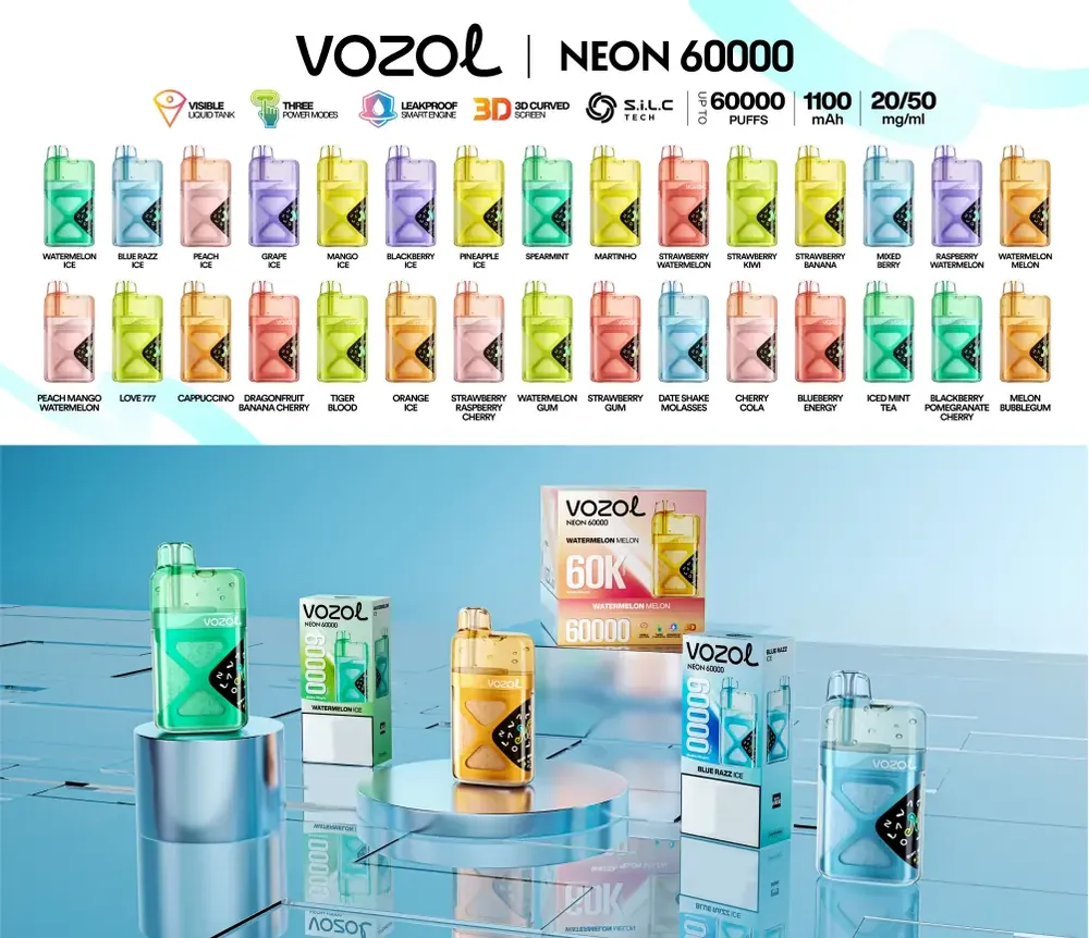 VOZOL Neon 60000 available in 30 fruit ice and sweet flavors