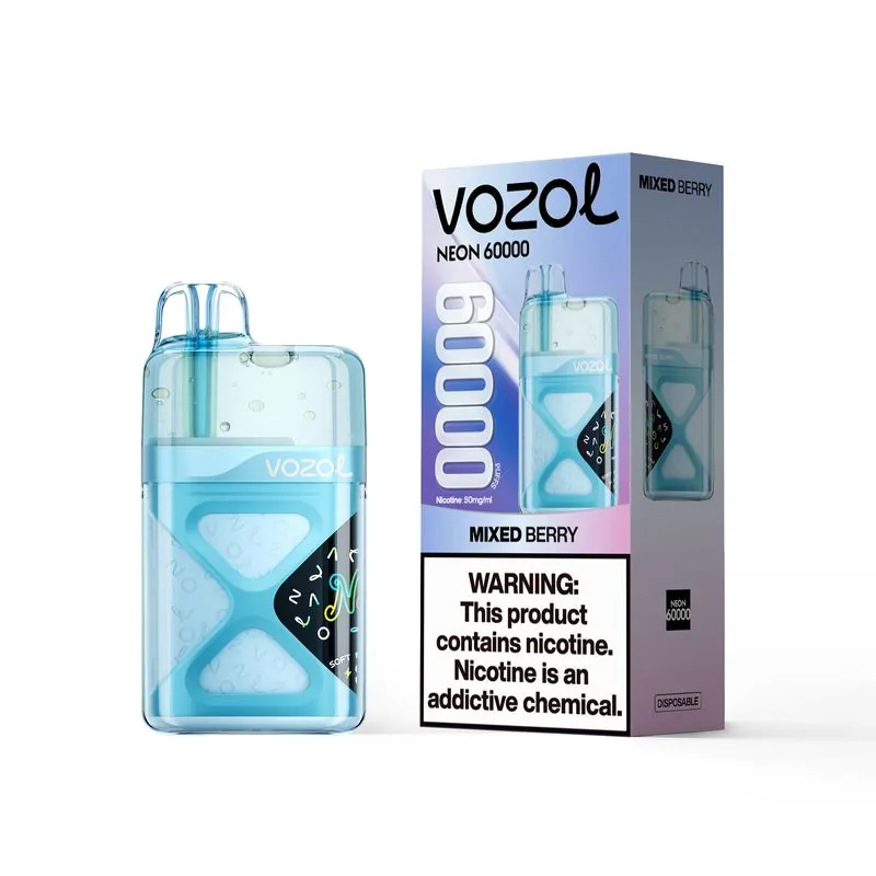 VOZOL Neon 60000 transparent tank devices in blue green mint orange and yellow colors